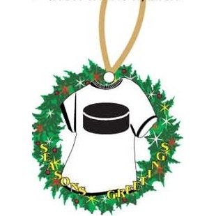 Hockey Puck T-Shirt Promotional Wreath Ornament w/ Black Back (4 Square Inch)