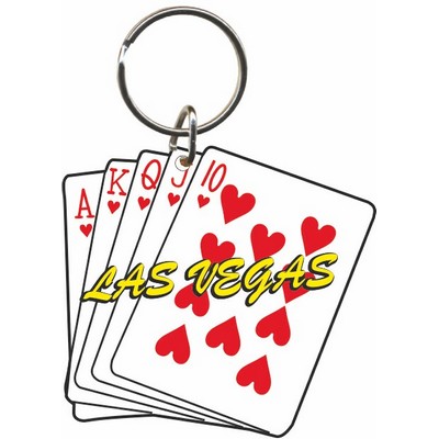 Hearts Royal Flush Key Chain w/Clear Mirrored Back (3 Square Inch)