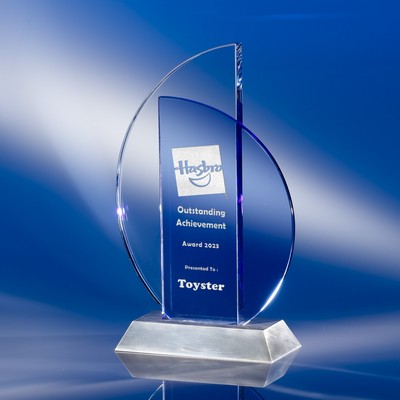 Semi-Lunar Dual Panel Crystal Award with Silver Base