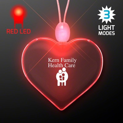 Light Up Promotional Acrylic Heart Necklaces with Red LED - PRINTED