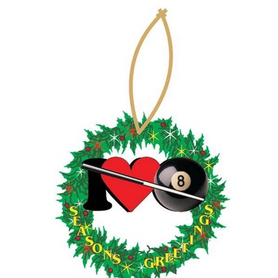 I Love Pool & Wreath Ornament w/ Clear Mirrored Back (2 Square Inch)