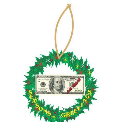 Las Vegas $100 Bill Wreath Ornament w/ Clear Mirrored Back (10 Square Inch)