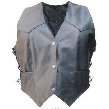 Women's Biker Style Lambskin Leather Vest w/Side Laces