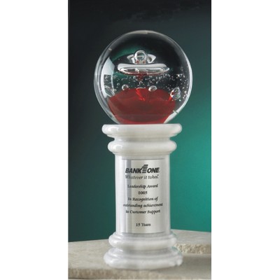 5" Super Galaxy Hand Blown Glass Award w/9" White Pillar Base