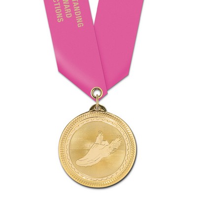 Track Brite Laser Medal w/Satin Neck Ribbon (2")
