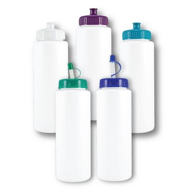32 Oz. White Sport Bottle w/Colored Lid