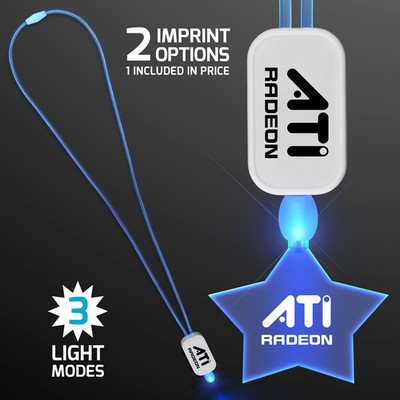 Neon Look Blue LED Cool Lanyards with Acrylic Star Pendants  - PRINTED