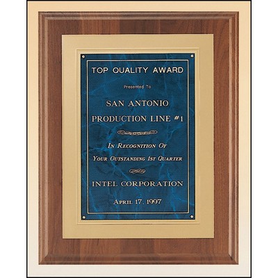 American Walnut Plaque with Sapphire Marble Engraving Plate, 12 x 15"