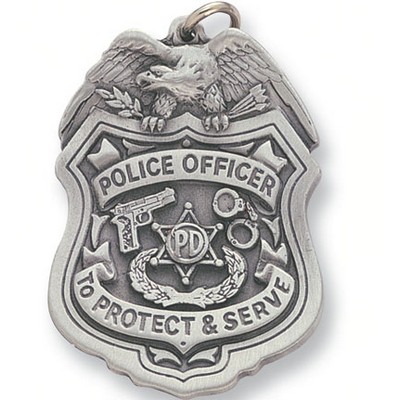 Police Officer Shield Pewter Silver Key Chain