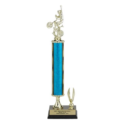 15" Blue Moonbeam Single Column Trophy w/Eagle Trim & Takes Figure