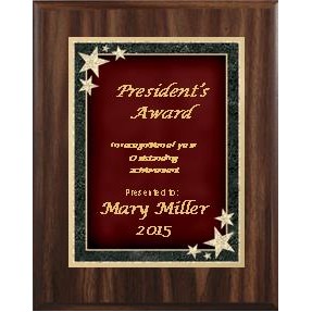 Walnut Plaque 7" x 9" - Red/Gold 5" x 7" Starburst Plate