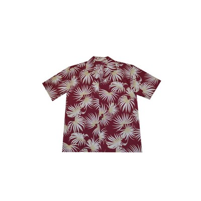 Red Hawaiian Shirt (S - 3XL in-stock) - 100% Cotton Poplin Tropical Print w/ Coconut Buttons