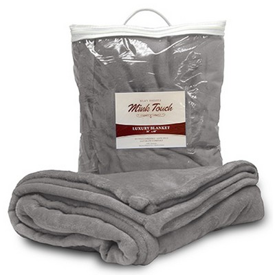 Mink Touch Luxury Blanket 50"X60"-- Grey -- (Embroidered)
