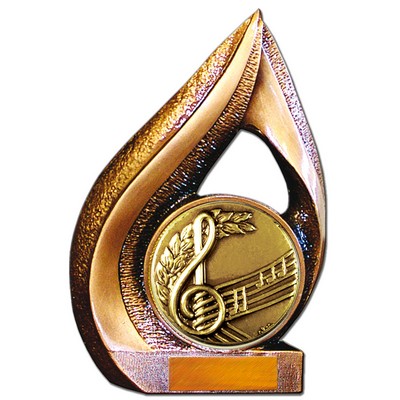 Stock 9" Flame Trophy with 2" Music Coin and Engraving Plate