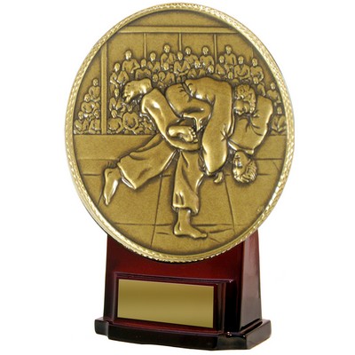 Stock 7" Medallion Trophy with 5 1/2" Judo Insert with Engraving Plate