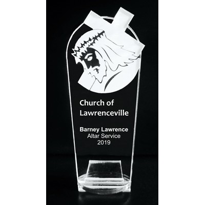 VALUE LINE! Acrylic Engraved Award - 8" Tall - Jesus with Cross with Key Stand