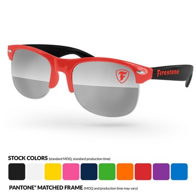 2-Tone Club Sport Mirror Sunglasses W/ Temple Imprint