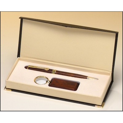 Rosewood-finish pen and key ring set