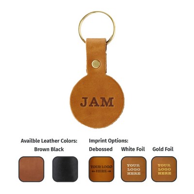 Round Full-Grain Leather Keychain w/Split Ring