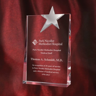 Trophy Award - Heavy Crystal Wedge with Silver metal Star on top