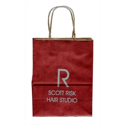 Tinted Natural Kraft Paper Cub Shopping Bag w/Varnish Stripe (8"x4¾"x10")