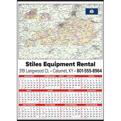 Small Kentucky State Map Year-In-View® Calendar