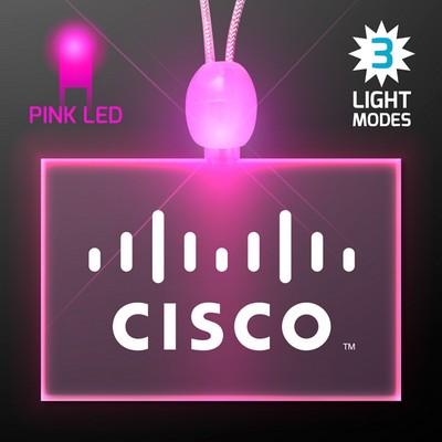 Light Up Promotional Acrylic Rectangle Necklaces with Pink LED - PRINTED