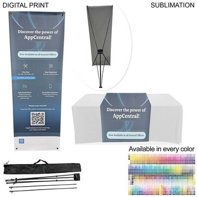 Tradeshow Package, Tripod Banner with Graphics + Sublimated Tablerunner, Easy to setup
