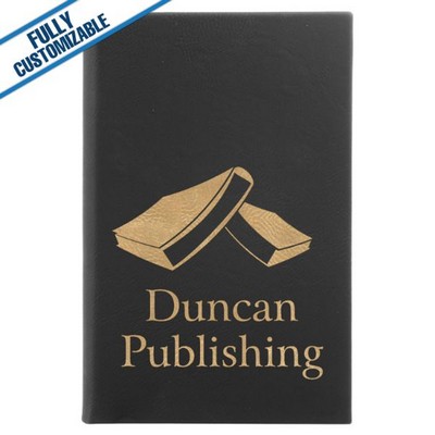 Black & Gold Leatherette - 5.25X8.25" Lined Journal Notebook With Page Marker