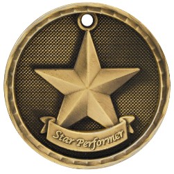 2" Antique Finish 3D Star Performer Medal