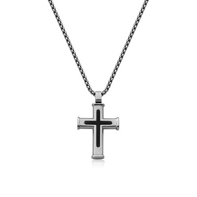 CJ Steelx IP Black and High Polish Stainless Steel Cross