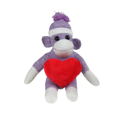 soft plush Purple Sock Monkey with heart