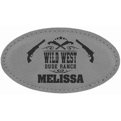 Gray Laser Engraved Leatherette Oval Badge Blank with Magnet (3 1/4" x 1 3/4")