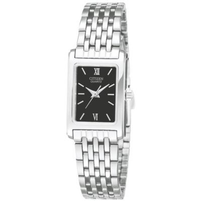 Citizen Ladies' Quartz Tank Style Stainless Steel Watch w/Black Dial