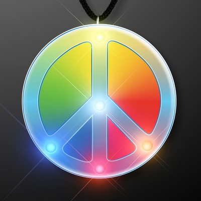 Flashing Rainbow Peace Sign Blinkies on Lanyards - BLANK