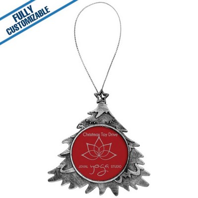 Tree Anqique Silver Ornament w/Insert & Silver String (4")