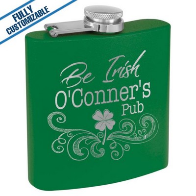 6 Oz. Green Matte Powder Coated Stainless Steel Flask