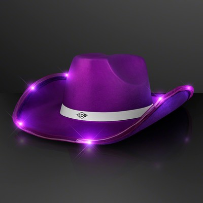 Shiny LED Purple Cowboy Hat with White Band - PRINTED