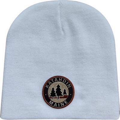 Classic Cuffless Beanie with Embroidered Patch
