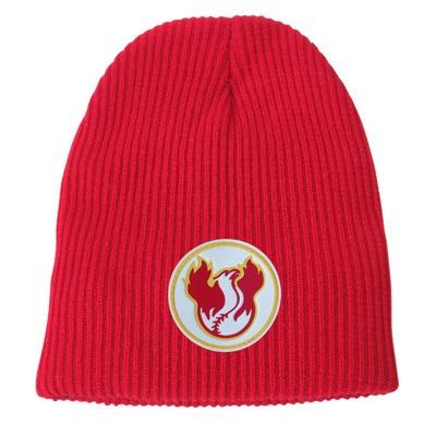 Ribbed Cuffless Beanie with Soft Rubber Patch