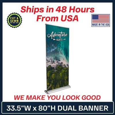 33.5" Dual Retractable Banner Kit (Graphic & Hardware Package)-(No-Curl Hybrid Media) Print in USA