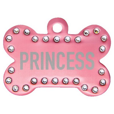 Anodized Aluminum Swarovski Bling Bone Pet Tags, Pink, 1 1/2" x 1"