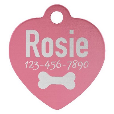 Anodized Aluminum Pink Heart Pet Tags, Engraved, 1" x 1"