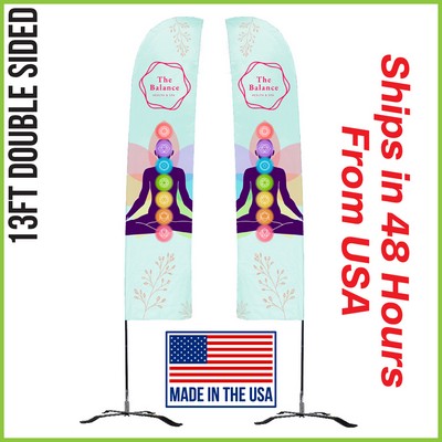 13' Double Sided Premium Straight Flag with Black X Base & Carry Bag - Made in the USA