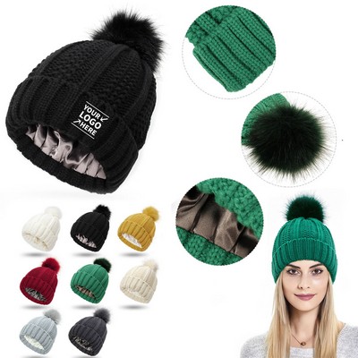 Winter Satin Lined Knit Cap