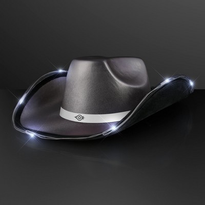 Light Up Dark Silver Cowboy Hat with White Band - PRINTED