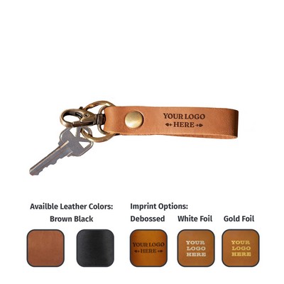 Full-Grain Leather Slim Belt Loop Keychain w/Small Clasp + Split Ring - Made in USA