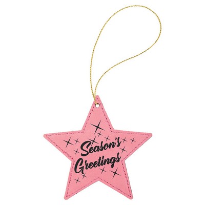 Pink Leatherette Star Ornament with Gold String