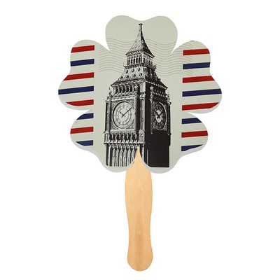 Custom Flower Paper Hand Held Fan with Wood Handle