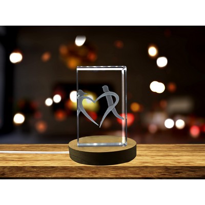 Couple Love Heart Symbol 3D Engraved Crystal Trophy Award w/LED Base Light